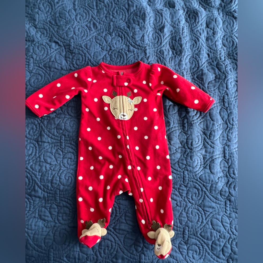 Size newborn carters Christmas footy pajamas. Red with reindeer. Reindeer feet.